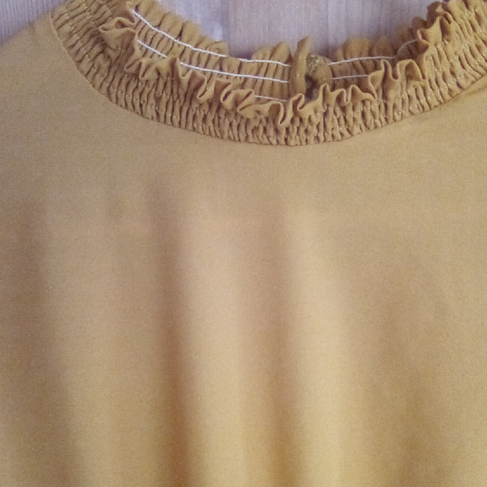 Women's Mustard Ruffle Neck Blouse - Picture 14 of 14